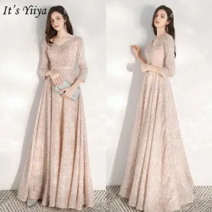 Elegant Pink Sequins Evening Formal Gowns