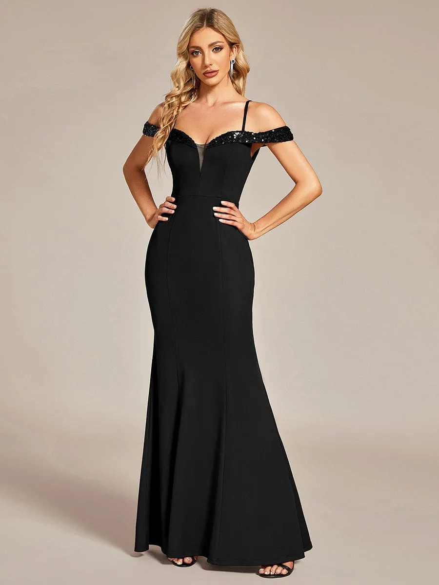 Elegant Sequin Sleeve Evening Dress with Spaghetti Straps