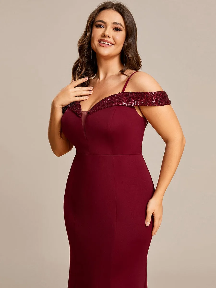 Elegant Sequin Sleeve Evening Dress with Spaghetti Straps