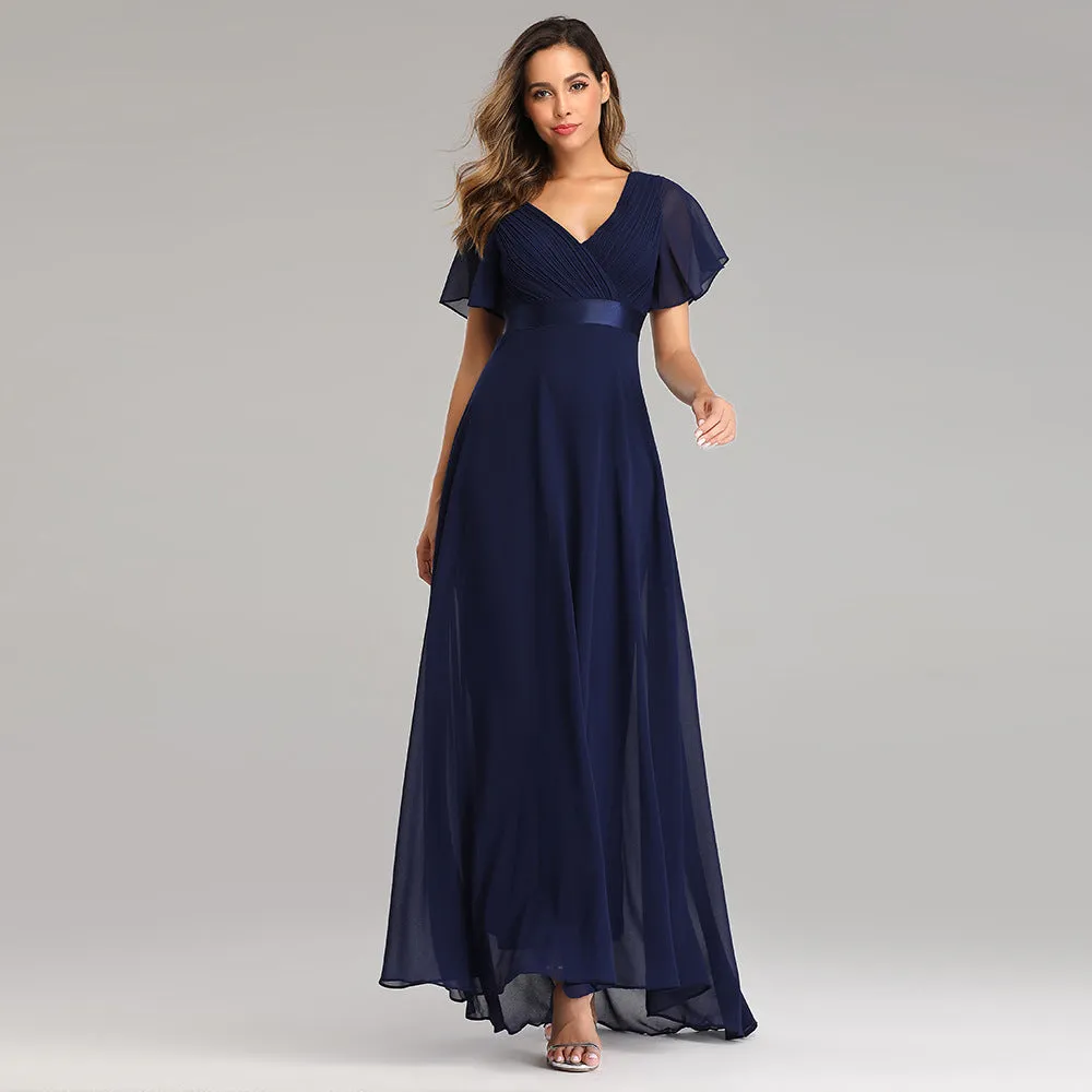 Elegant V Neck Solid Evening Dress