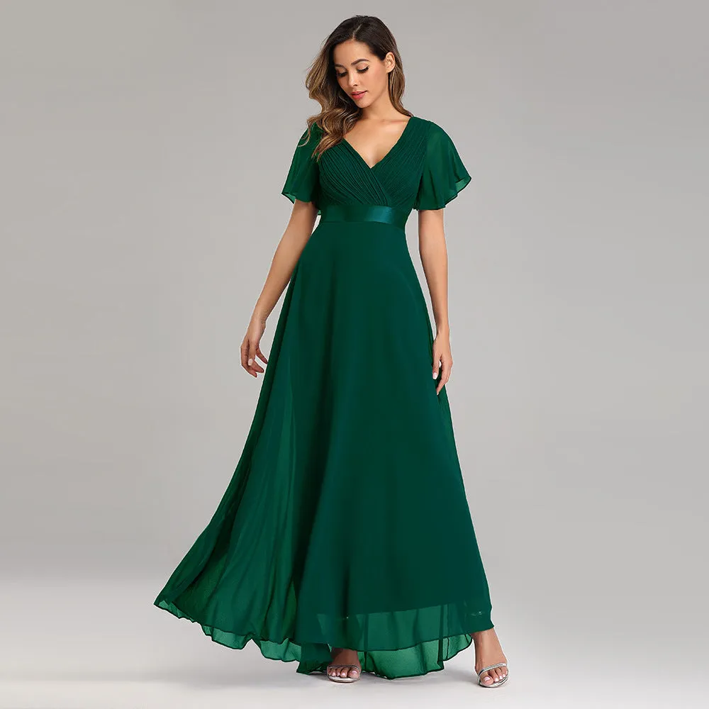 Elegant V Neck Solid Evening Dress