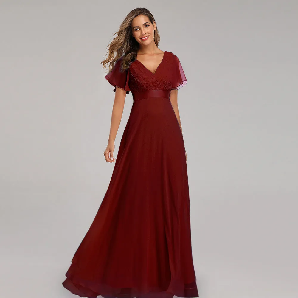 Elegant V Neck Solid Evening Dress