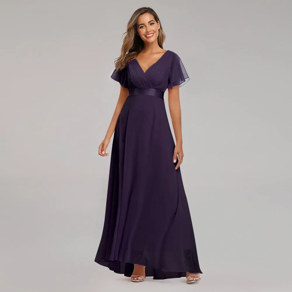 Elegant V Neck Solid Evening Dress