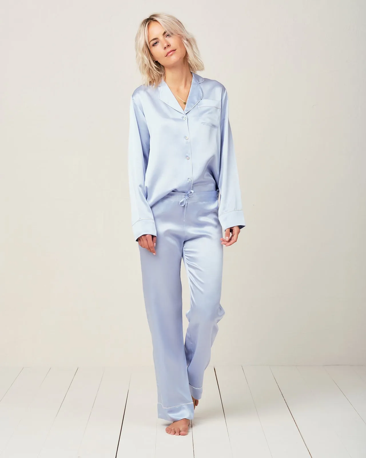 Elisabetha Silk Pyjama in Candy Blue - Bottom