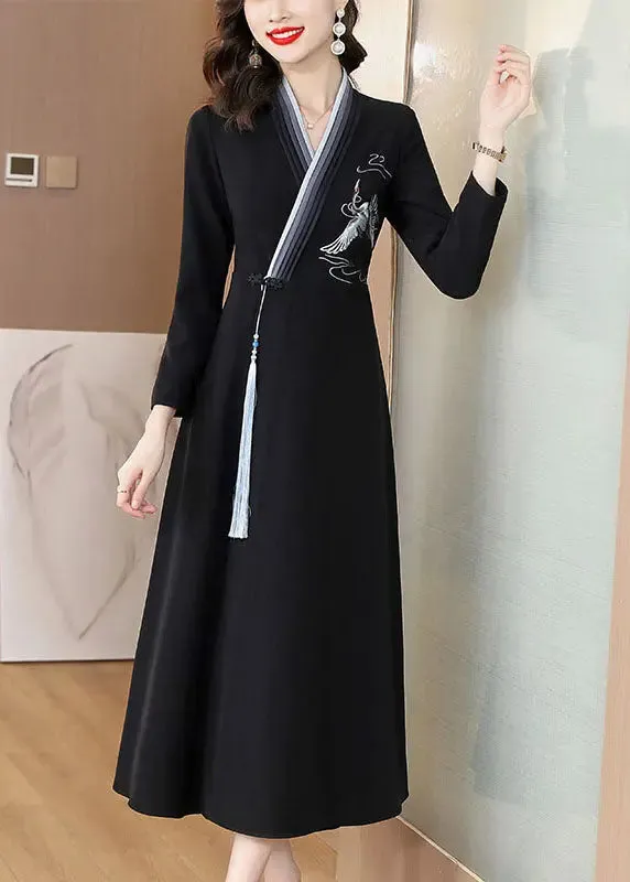 Embroidered Button Dress Long Sleeve