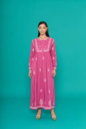 Embroidered Chikankari Kaftan in Orchid Pink