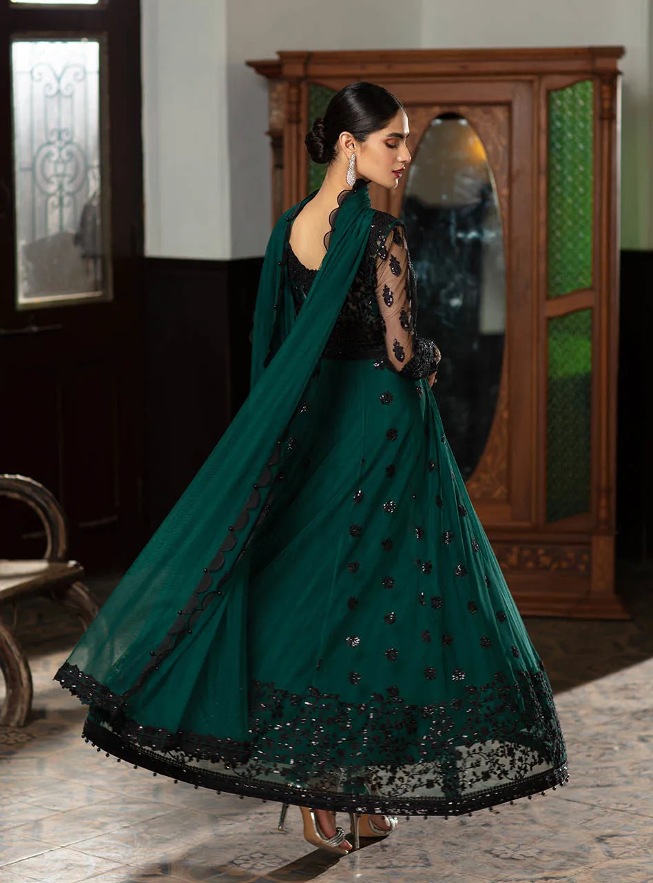 Embroidered Net Saree In Emerald Green Color #PF233