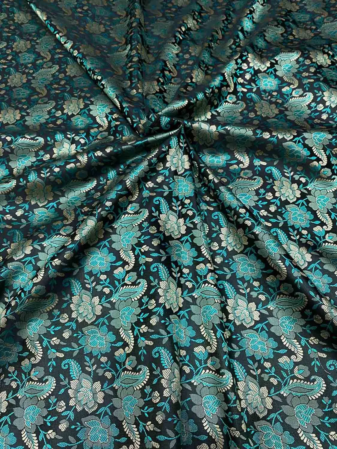 Exquisite Blue Banarasi Jamawar Resham Tanchui Silk Fabric ( 2.5 Mtr )