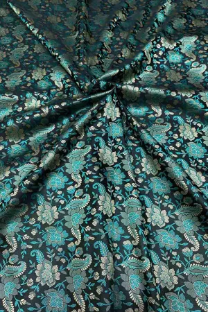 Exquisite Blue Banarasi Jamawar Resham Tanchui Silk Fabric ( 2.5 Mtr )