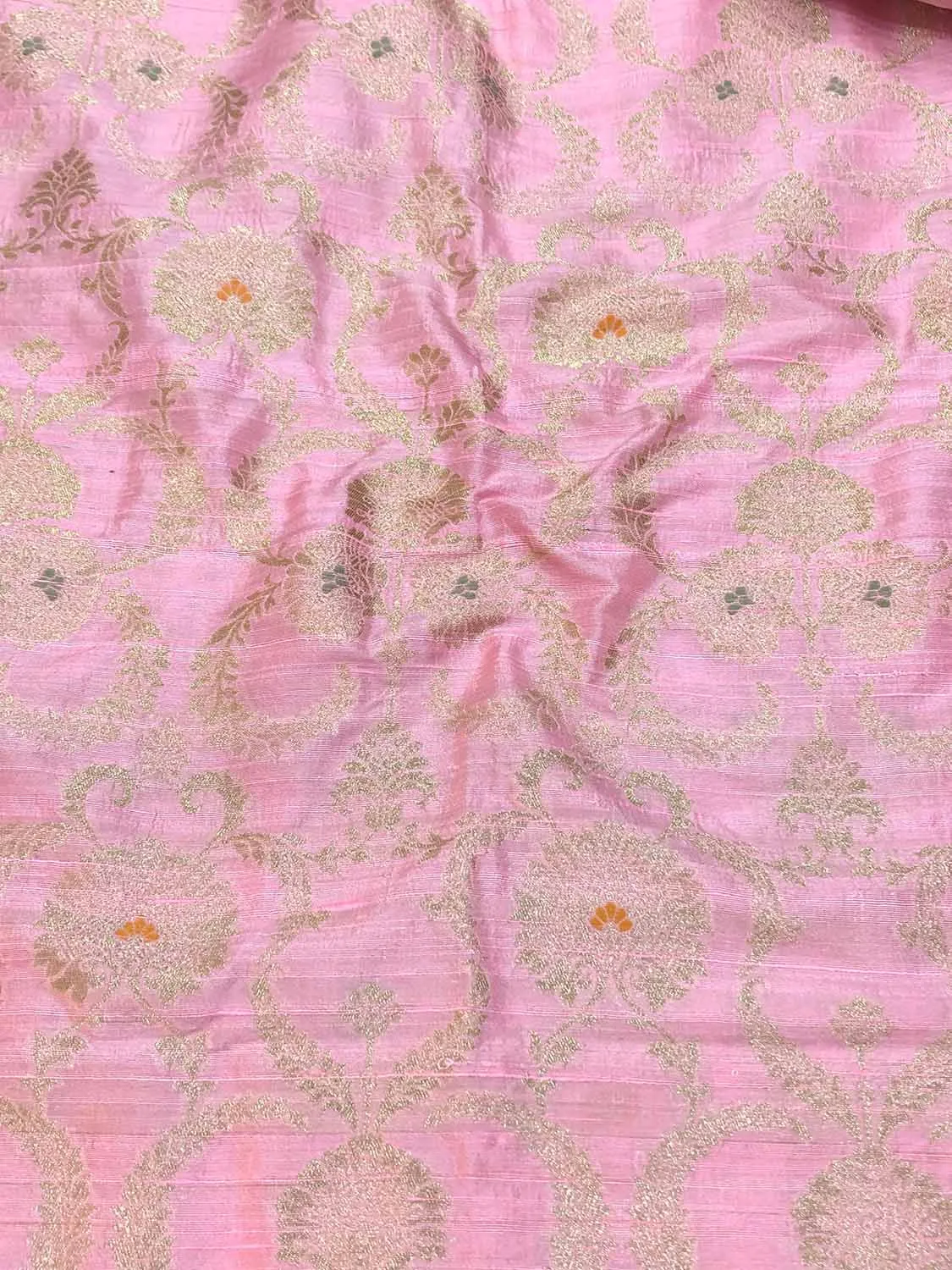 Exquisite Pink Banarasi Pure Raw Silk Meenakari Fabric ( 1 Mtr )