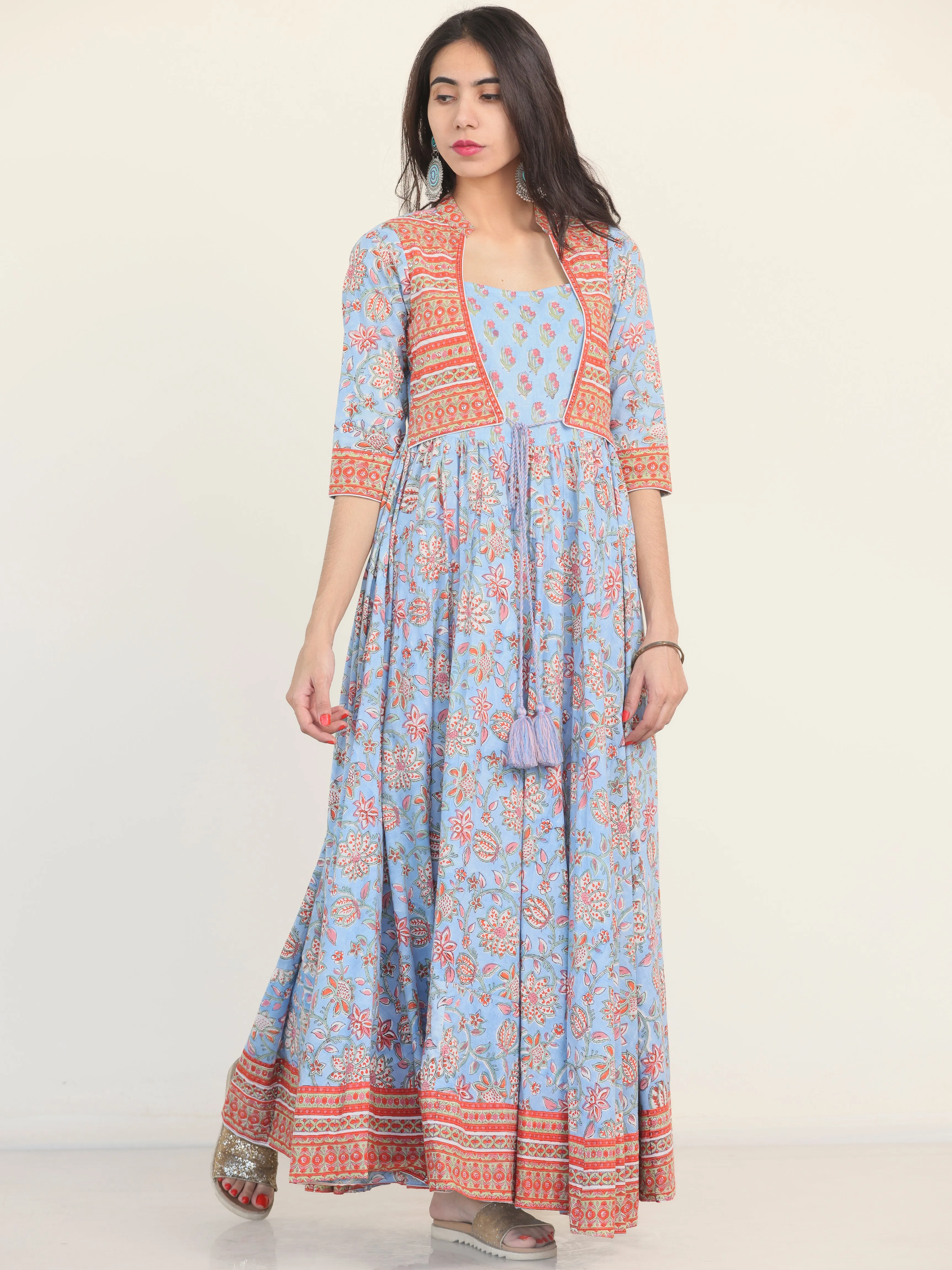 Fiza Aachal Pleated Embroidered Long Jacket Dress