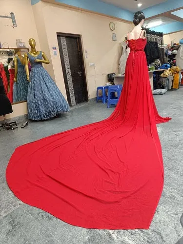 G186, Red Prewedding Shoot Infinity Long Trail Gown Size ( XS-30 To L 38 )