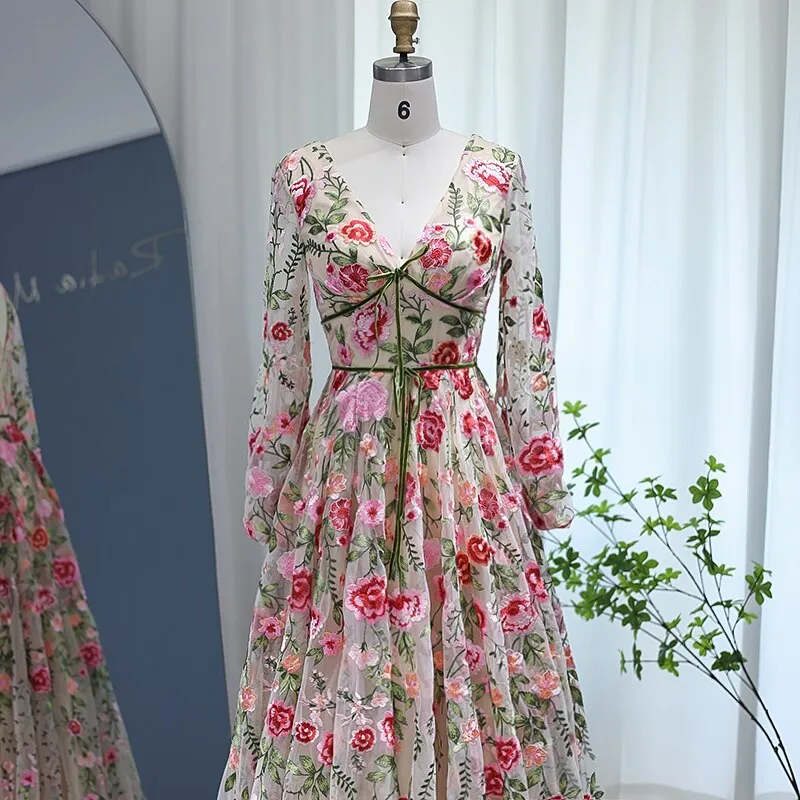 Garden Floral Embroidery Long Sleeve Evening Dresses SS231