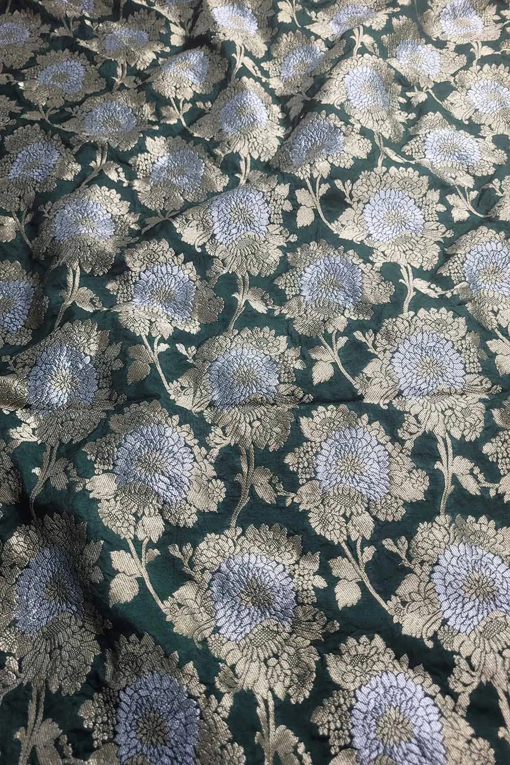 Green Banarasi Silk Sona Roopa Fabric: Luxurious and Elegant ( 1 Mtr )