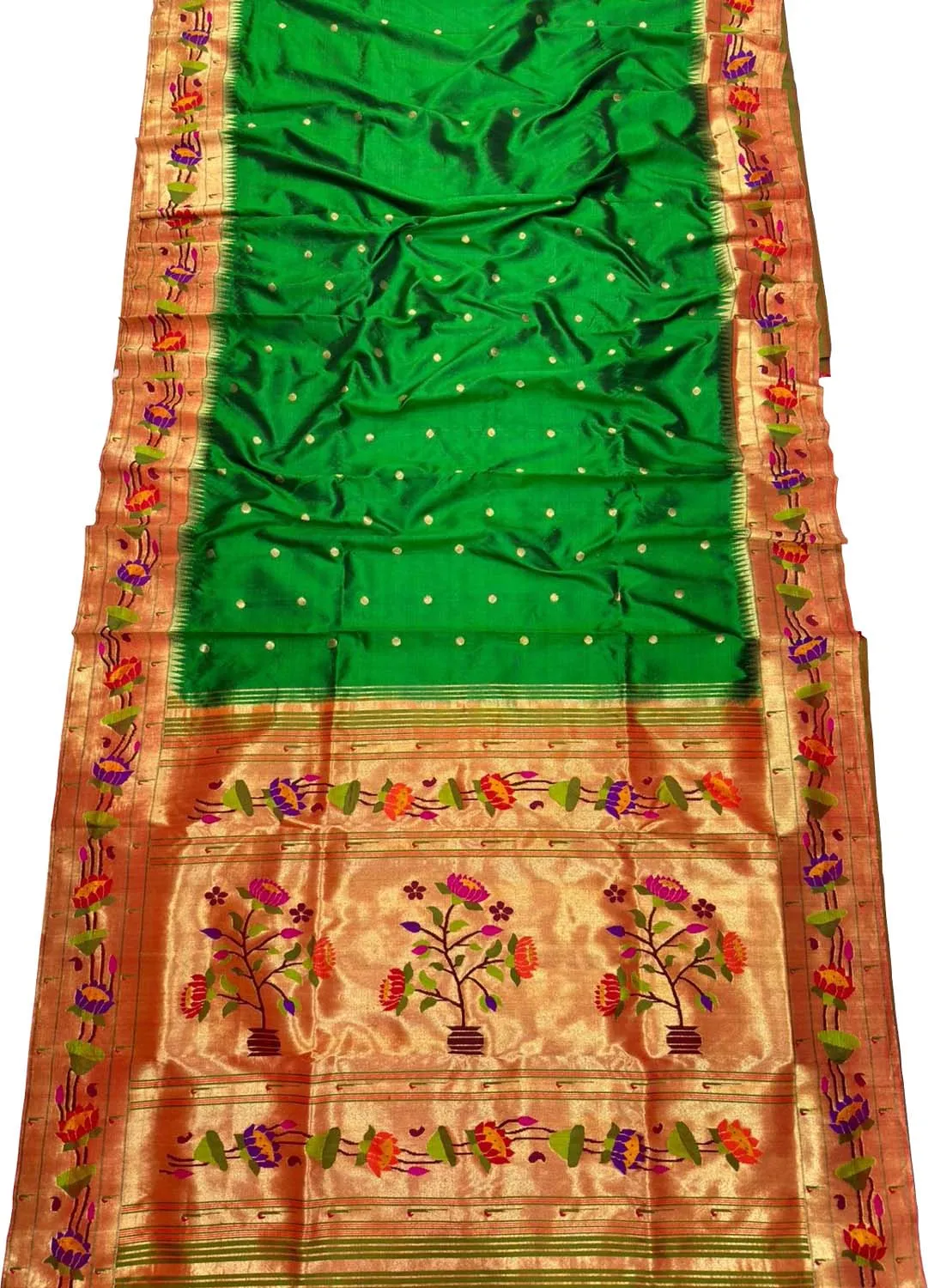 Green Paithani Handloom Silk Saree with Lotus Border