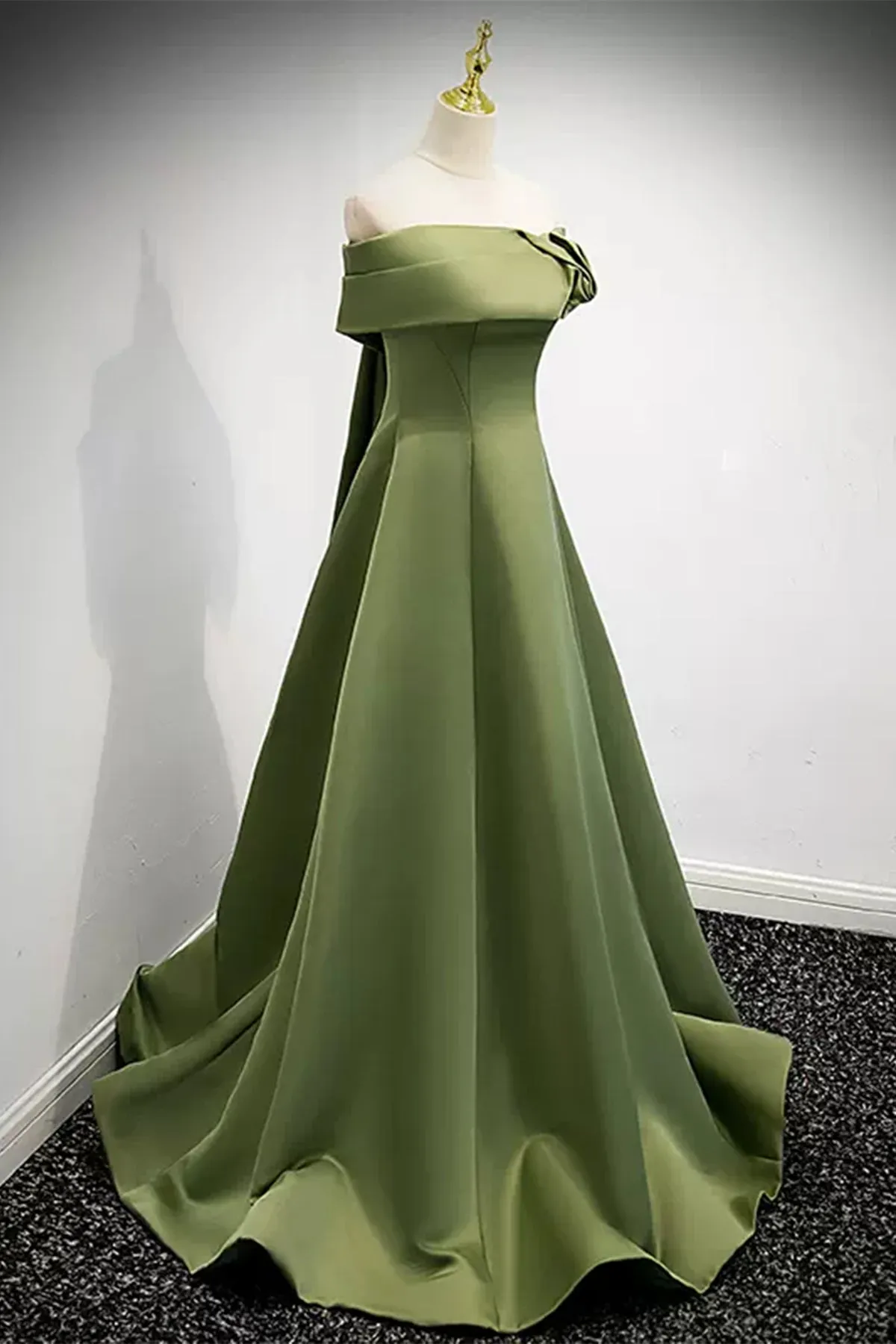 Green Satin Off the Shoulder Long Prom Dresses, Long Green Formal Dresses, Green Evening Dresses WT1221