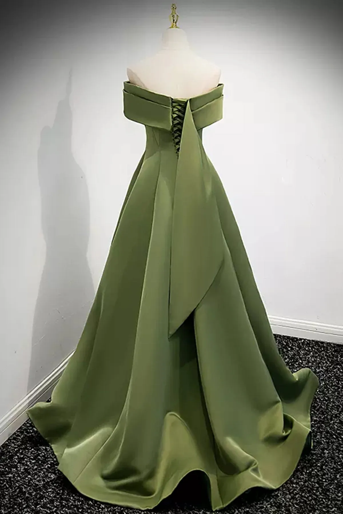 Green Satin Off the Shoulder Long Prom Dresses, Long Green Formal Dresses, Green Evening Dresses WT1221