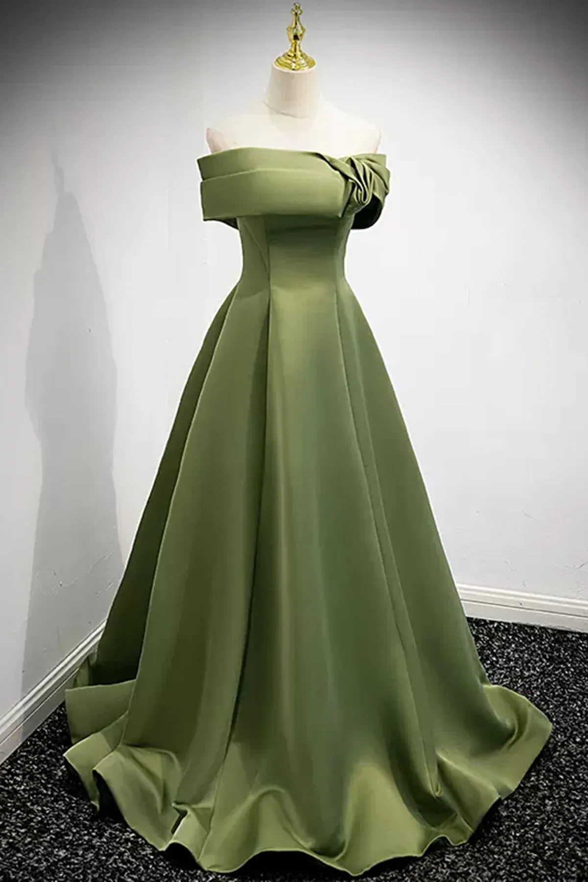 Green Satin Off the Shoulder Long Prom Dresses, Long Green Formal Dresses, Green Evening Dresses WT1221