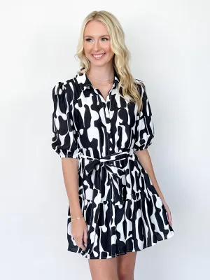 Hailey - Abstract Collared Waist Tie Dress