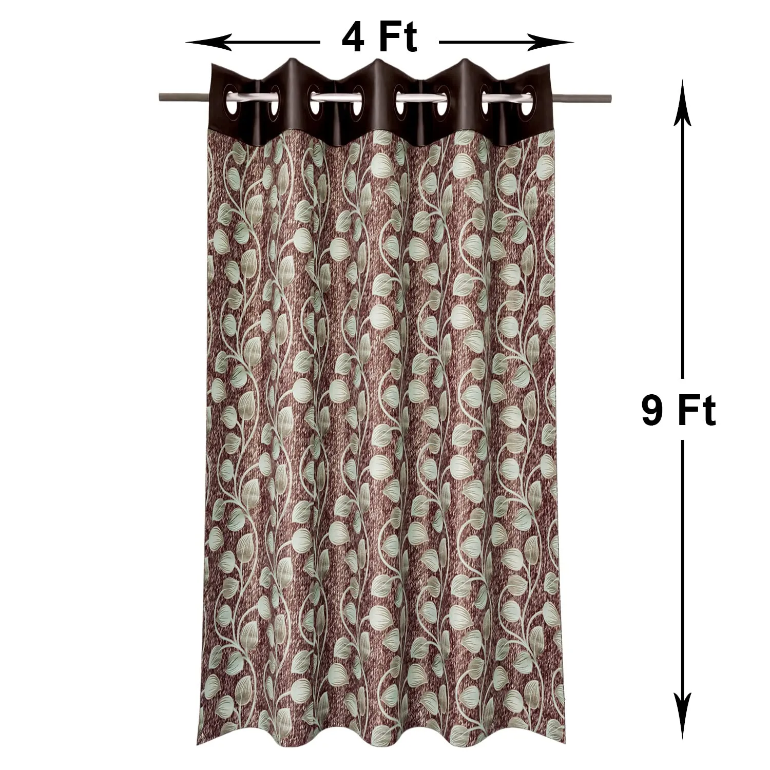 Heart Home Silk Decorative 9 Feet Long Door Curtain | Leaf Print Blackout Drapes Curtain with 8 Eyelet for Home & Office, Pack of 2 (Coffee)