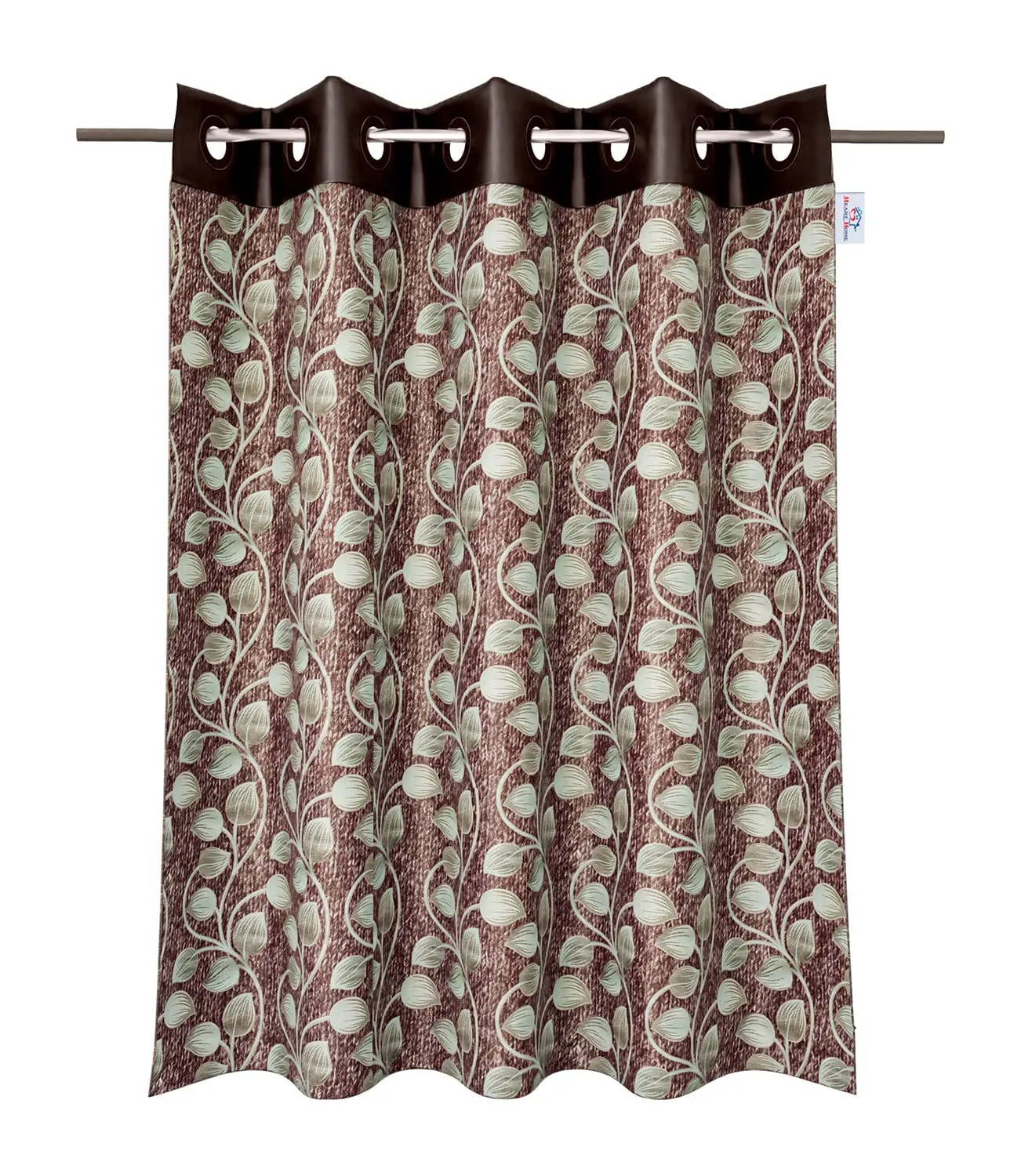 Heart Home Silk Decorative 9 Feet Long Door Curtain | Leaf Print Blackout Drapes Curtain with 8 Eyelet for Home & Office, Pack of 2 (Coffee)