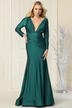 Hunter Green Long Sleeve Stretch Trumpet Dress