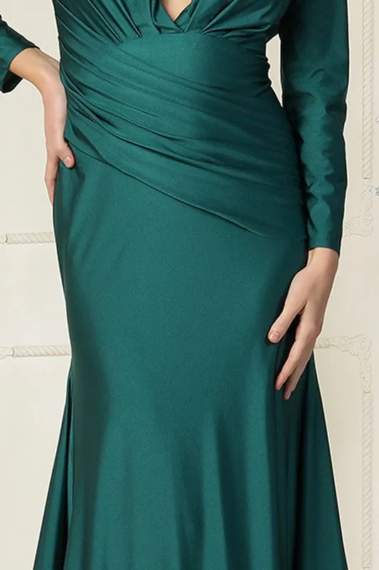 Hunter Green Long Sleeve Stretch Trumpet Dress