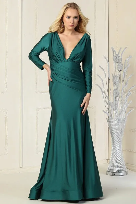 Hunter Green Long Sleeve Stretch Trumpet Dress