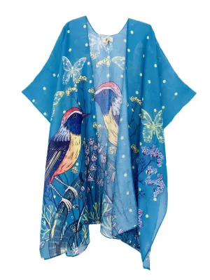 JC062829 Blue-Yellow Bird Floral Butterfly Kimono