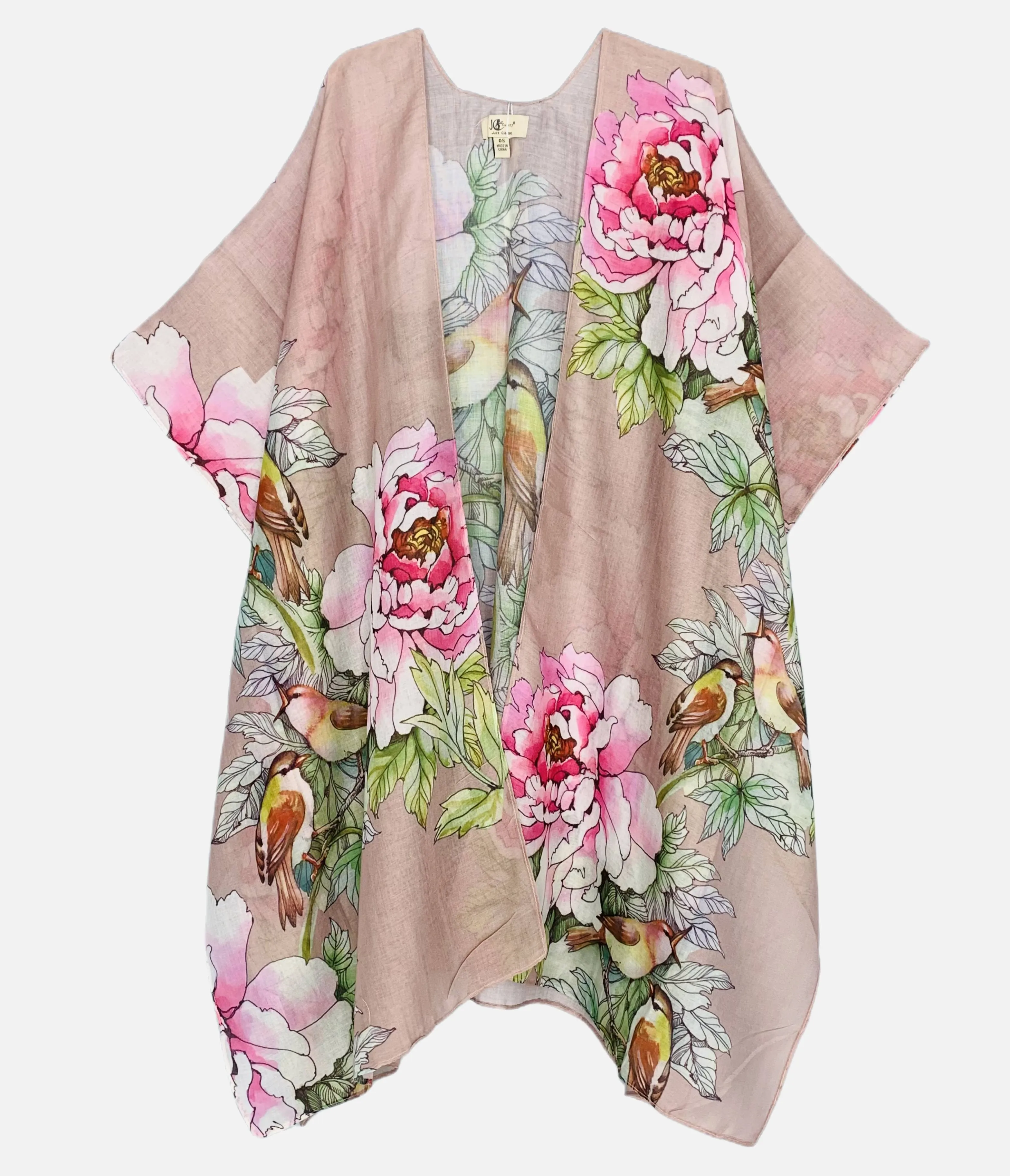 JC062831 L. Brown-Pink Peony Kimono