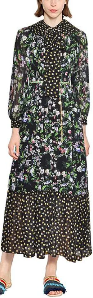 Long-Sleeve Floral Print Dress