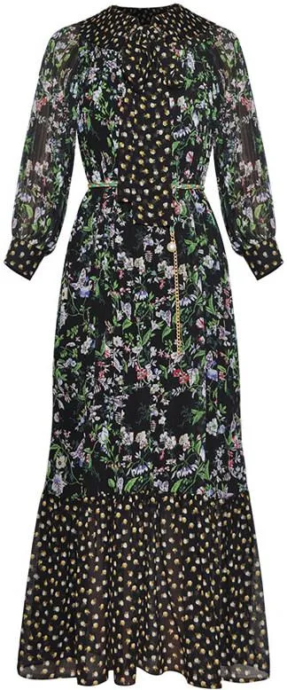 Long-Sleeve Floral Print Dress