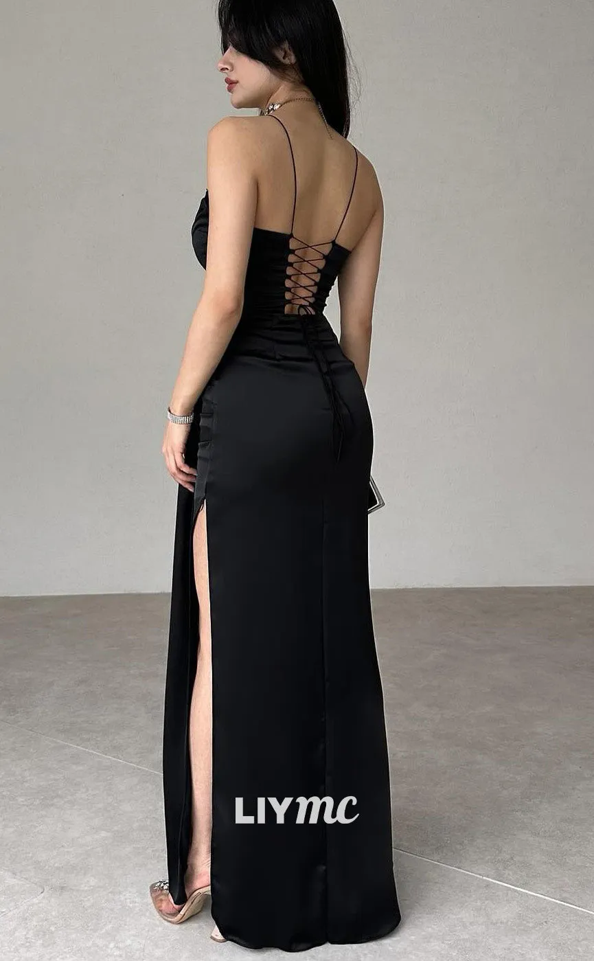 LP2164 - V-Neck Spaghetti Straps Side Slit Floor-Length Prom Dress