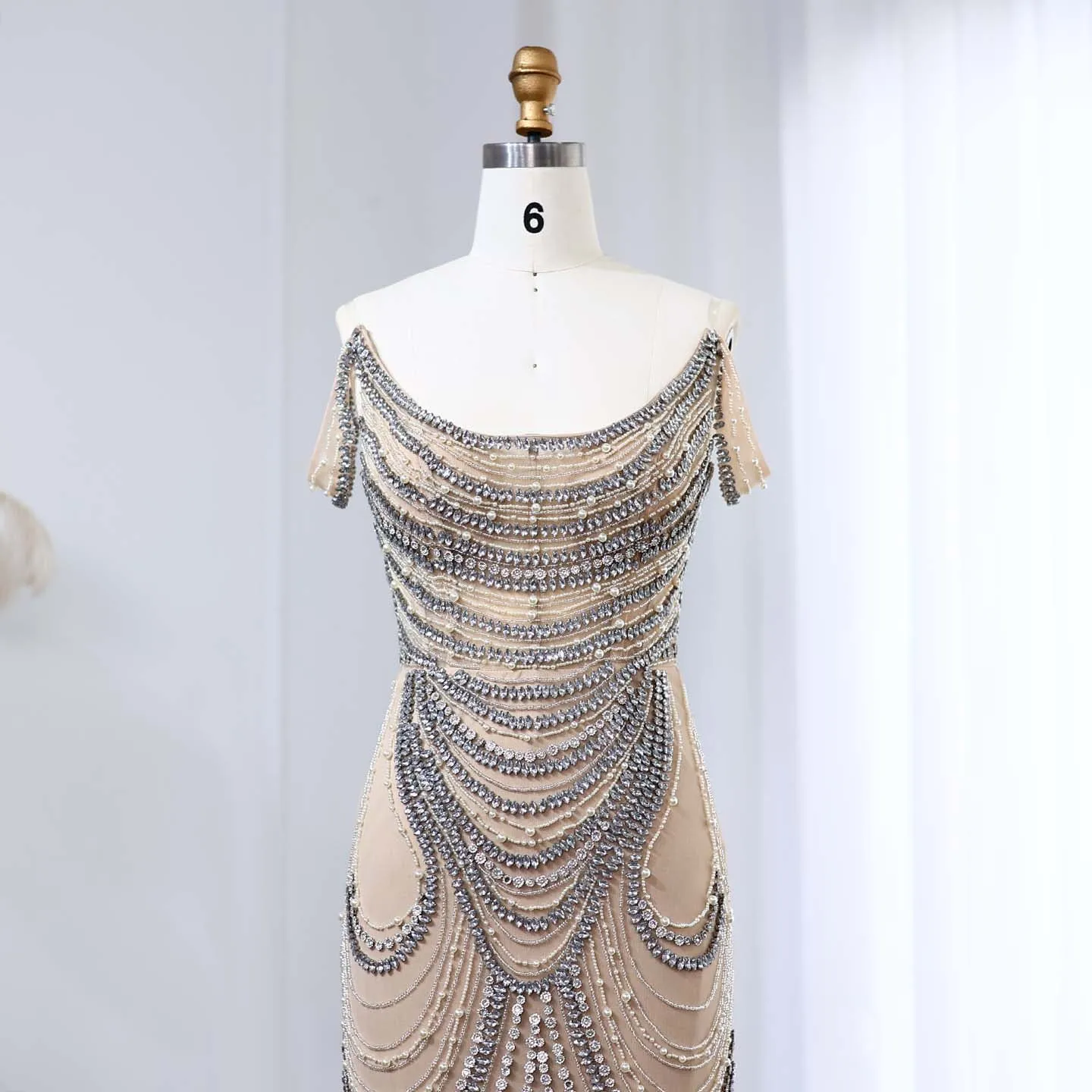 Luxury Crystal Silver Gray Mermaid Evening Dress SS403