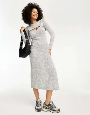 Mango Gray Knit Midi Dress with Neckline