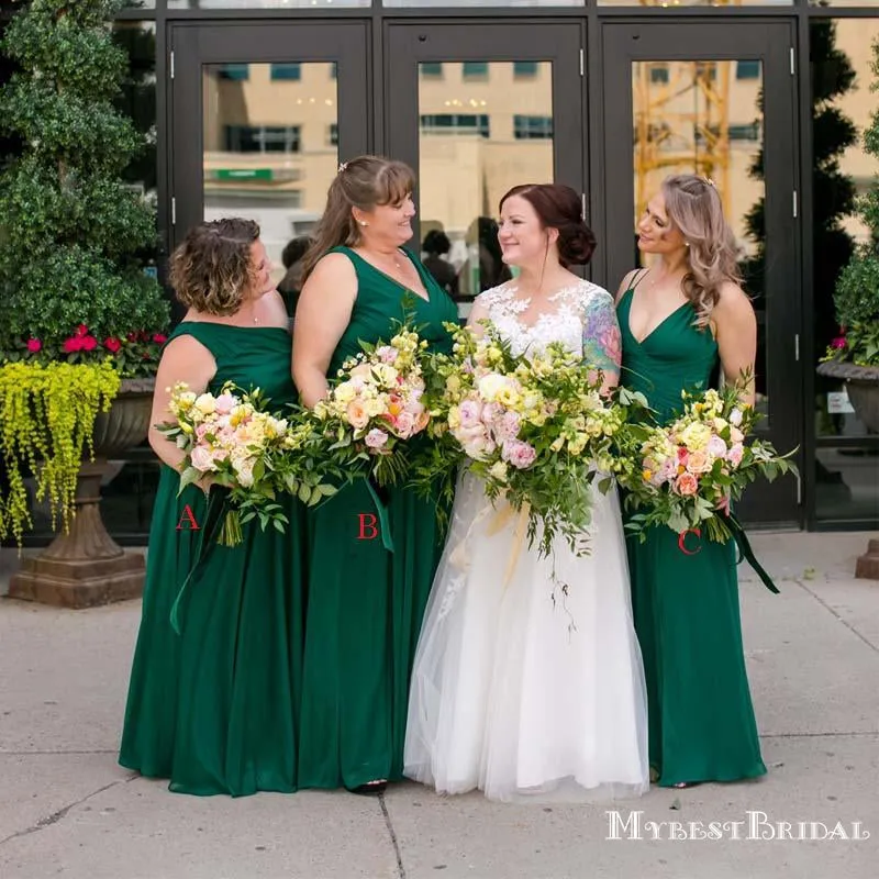 Mismatched Charming Green Chiffon A-line Long Cheap Bridesmaid Dresses, BDS0068