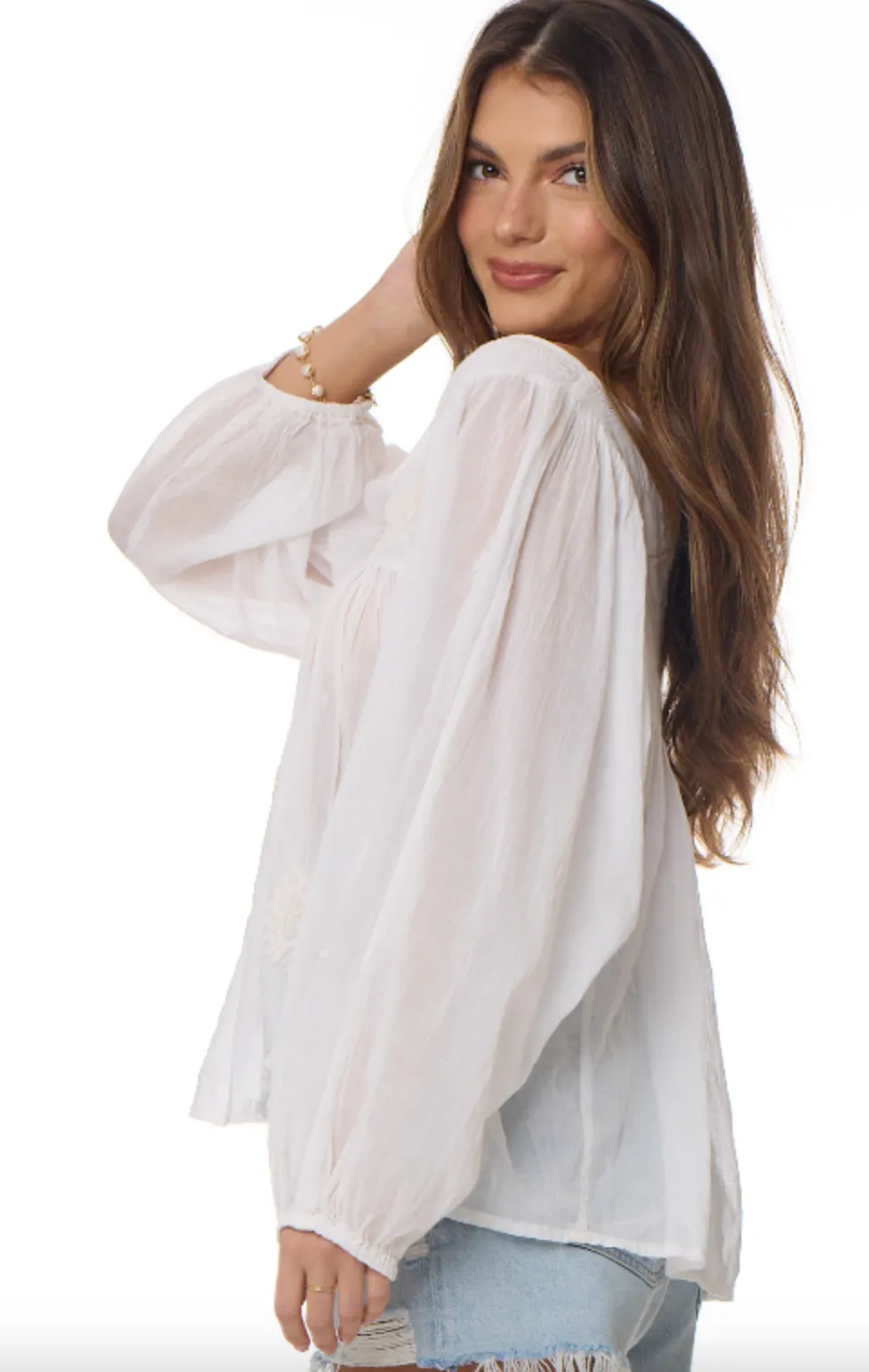 Mylene Embroidered Tunic Long Sleeves Natural