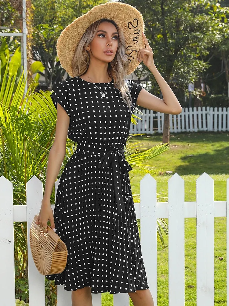 Nsquared Women Beach Sundress | Short Sleeve Polka | Dot Print Vestido