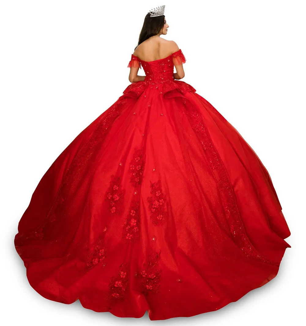 Off Shoulder Sweetheart Embellished Glitter Long Quinceanera Dress