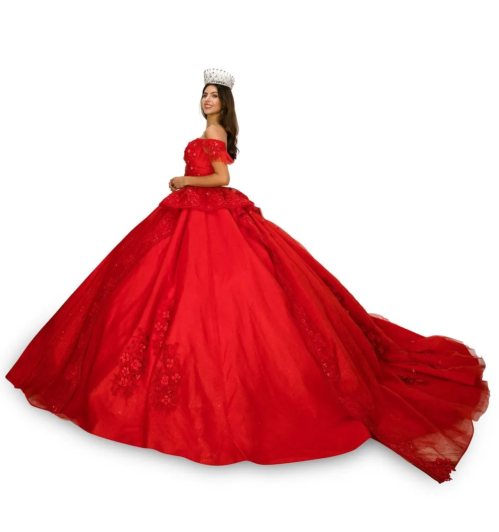 Off Shoulder Sweetheart Embellished Glitter Long Quinceanera Dress