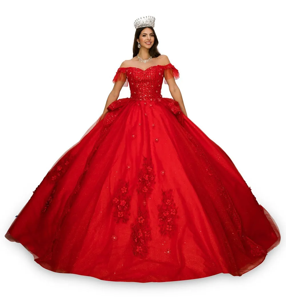 Off Shoulder Sweetheart Embellished Glitter Long Quinceanera Dress