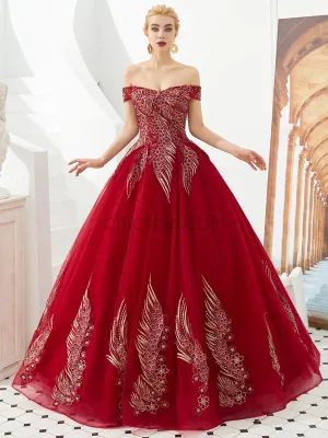 Off the Shoulder Unique Applique Long Prom Dresses SDP1185