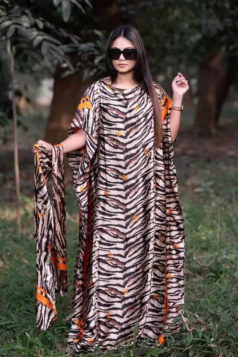 Oversized African Dashiki Abaya for Women – Print Design with Matching Scarf, Loose-Fit Long Dress