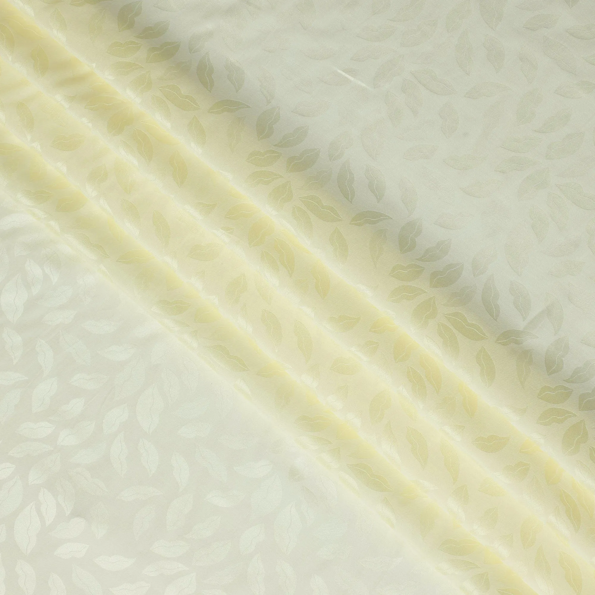 Pale Yellow Silk Satin Fabric with Leaf Design, 110 cm Width-D20965