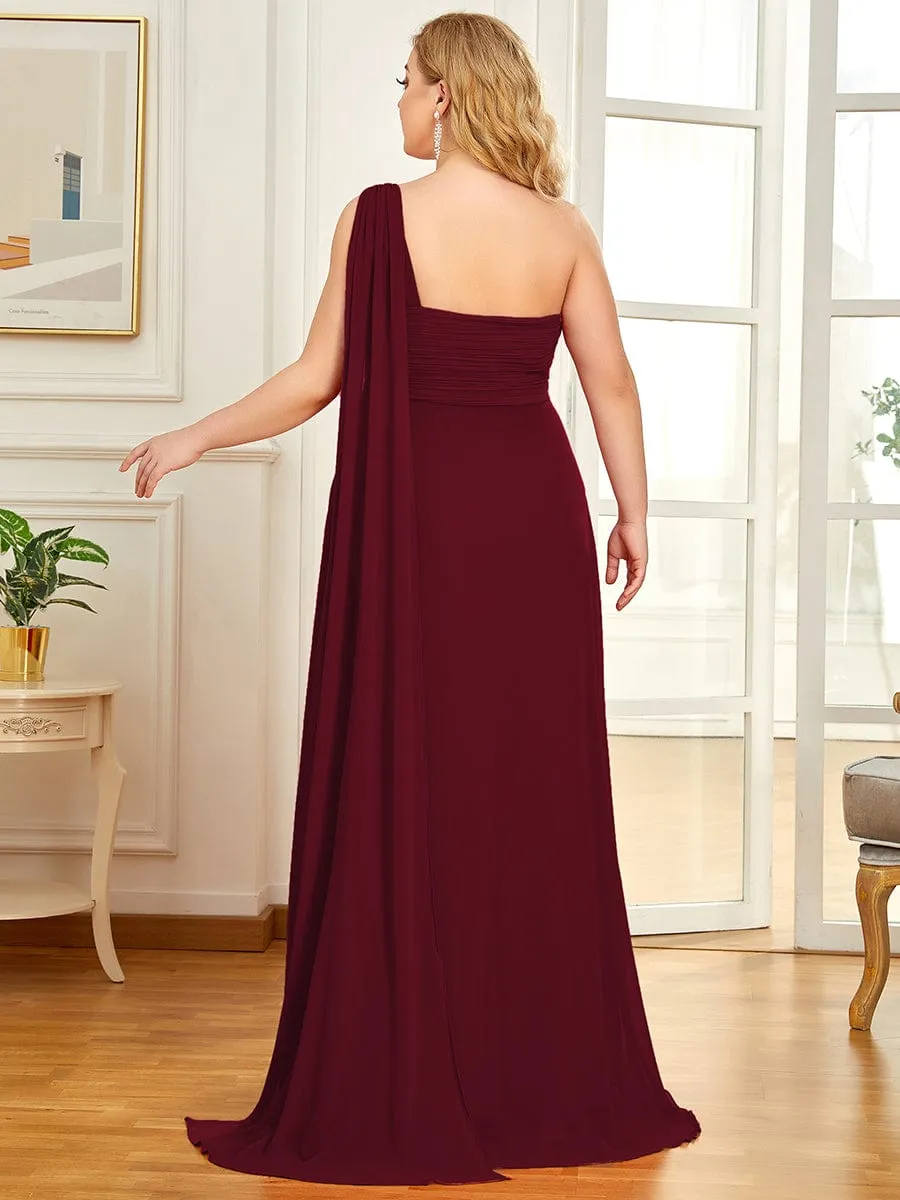 Pleated One Shoulder Long Chiffon Formal Evening Dress