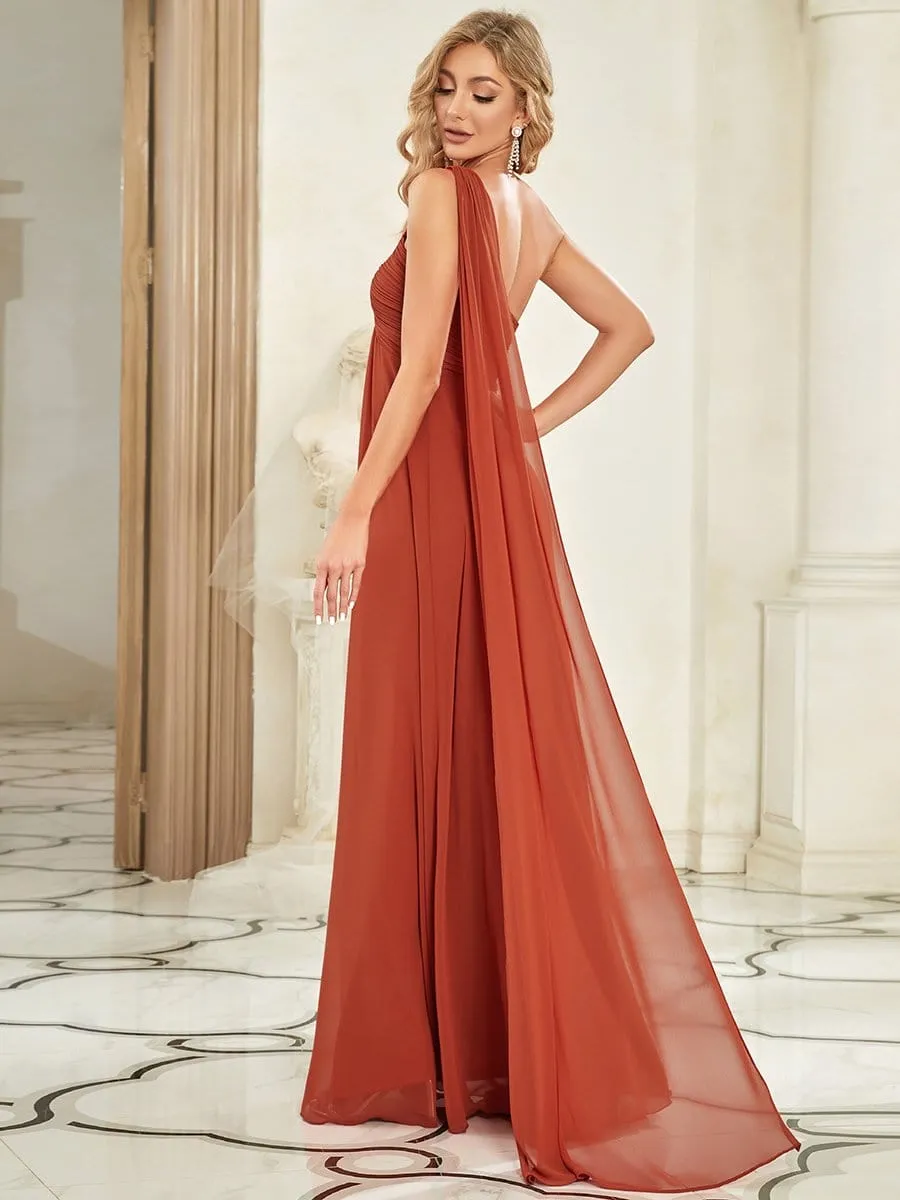 Pleated One Shoulder Long Chiffon Formal Evening Dress