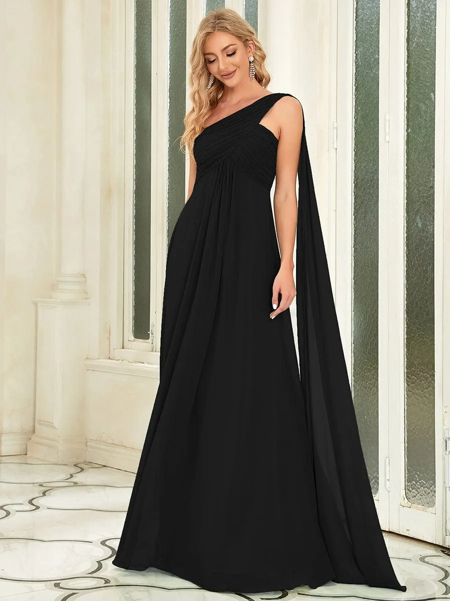 Pleated One Shoulder Long Chiffon Formal Evening Dress