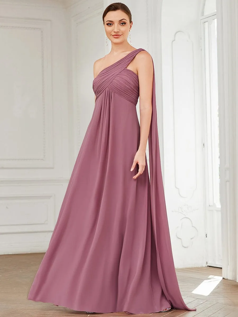 Pleated One Shoulder Long Chiffon Formal Evening Dress