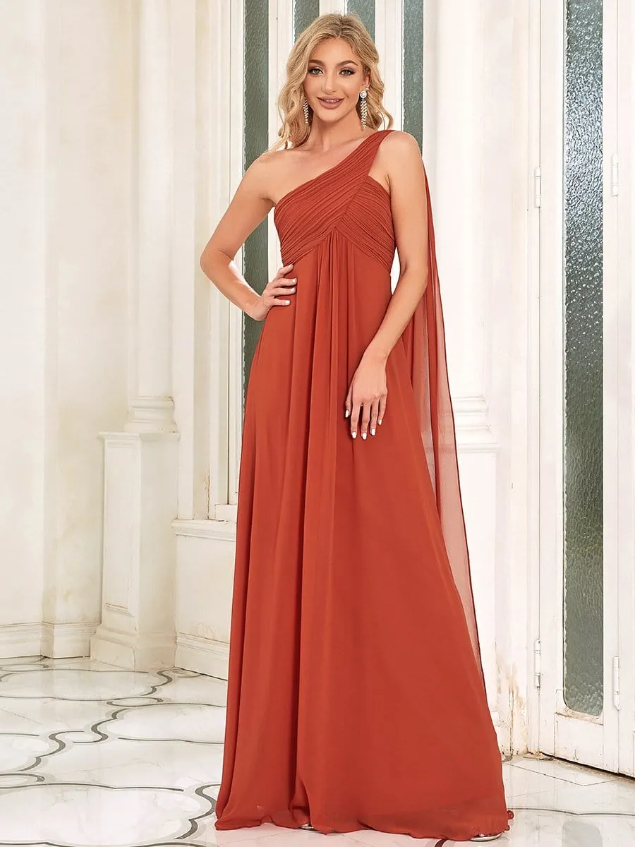 Pleated One Shoulder Long Chiffon Formal Evening Dress