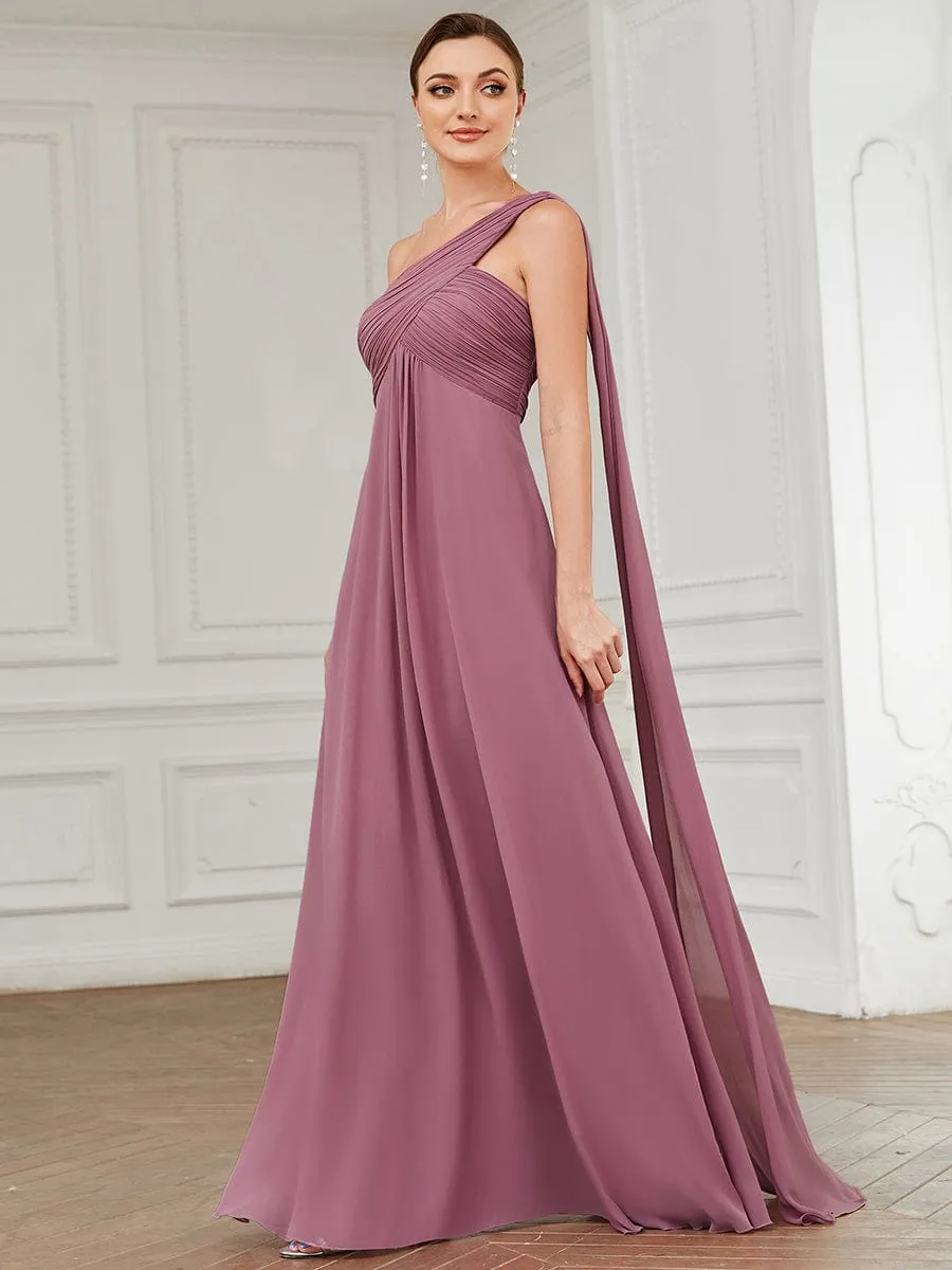 Pleated One Shoulder Long Chiffon Formal Evening Dress